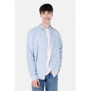 Camasa din amestec de in cu model in carouri Camasa din amestec de in cu model in carouri