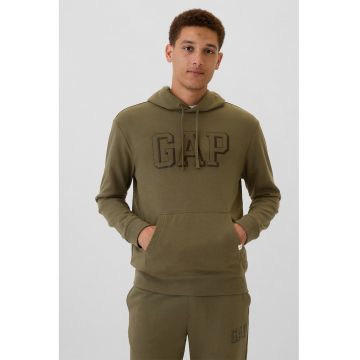 Hanorac cu imprimeu logo si buzunar kangaroo - Kaki