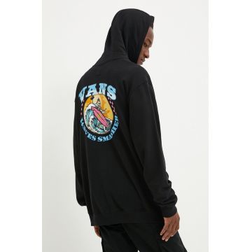 Vans hanorac de bumbac barbati, culoarea negru, cu glugă, cu imprimeu, VN000KJ1BLK1