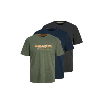Set de tricouri de bumbac cu decolteu la baza gatului - 3 piese - Verde/Bleumarin