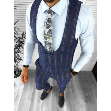 Compleu barbati  Vesta + Pantaloni bleumarin B5517 K3