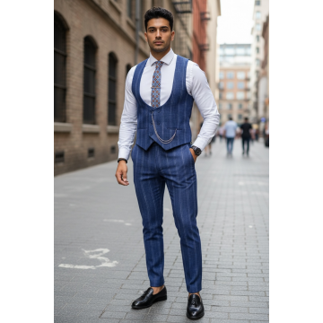 Compleu barbati  Vesta + Pantaloni bleumarin B5517 K3