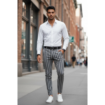 Pantaloni barbati eleganti regular fit cu dungi B1547    117-1