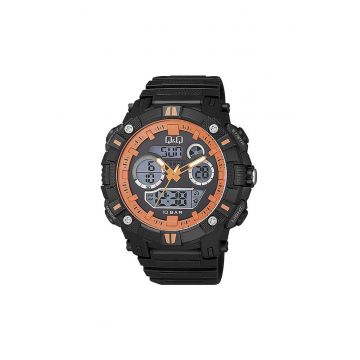 Ceas barbatesc -  Hibrid - Plastic - 51 mm - Rezistenta la apa 10 ATM - Negru/Portocaliu