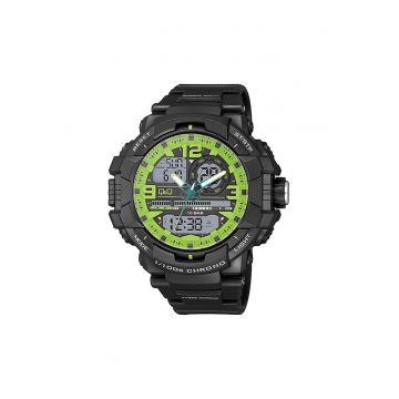 Ceas barbatesc -  Hibrid - Plastic - 55 mm - Rezistenta la apa 10 ATM - Negru/Verde