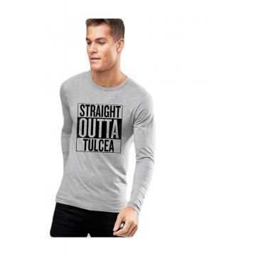 Bluza barbati gri cu text negru - Straight Outta Tulcea