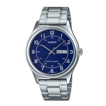 Ceas barbatesc -  MTP-V006D-2BUDF - Quartz - Casual - Cristal mineral - Otel - Albastru/Argintiu - 40 mm