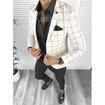 Sacou barbati slim fit alb in carouri B8322 P19-2.2