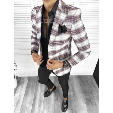 Sacou barbati slim fit in carouri B8367 O5-4.1