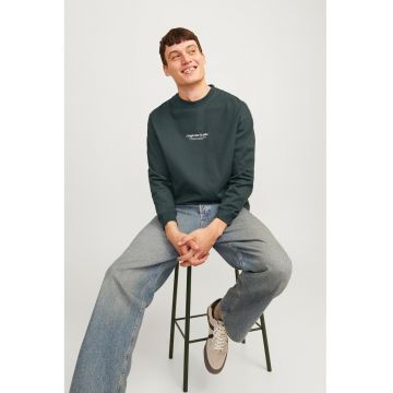 Bluza de bumbac cu decolteu la baza gatului - Verde padure