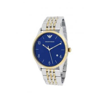 Ceas barbatesc -  41 mm - Curea piele - Argintiu/Albastru