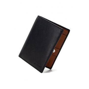 Portofel modern slim vertical barbati -  protectie RFID - piele naturala premium - Negru