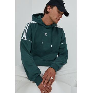 adidas Originals hanorac de bumbac barbati, culoarea verde, neted