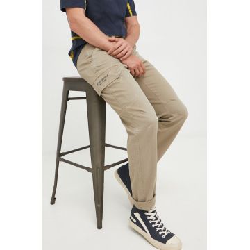 Aeronautica Militare pantaloni de bumbac barbati, culoarea bej, drept