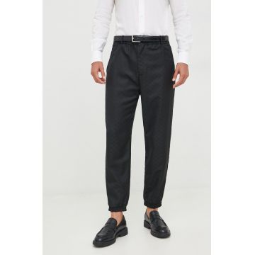 Emporio Armani pantaloni de lana barbati, culoarea negru, drept