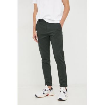 Lindbergh pantaloni barbati, culoarea verde, mulata