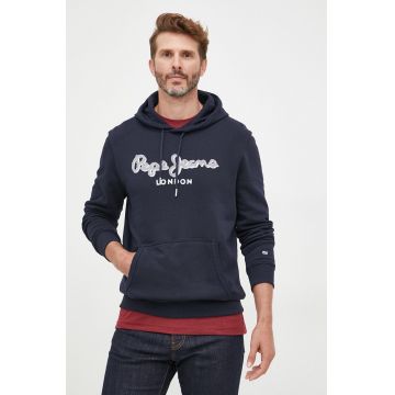 Pepe Jeans hanorac de bumbac barbati, culoarea albastru marin, cu imprimeu