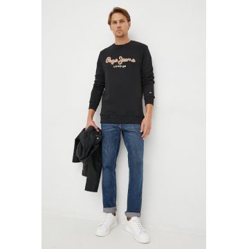 Pepe Jeans hanorac de bumbac barbati, culoarea negru, cu imprimeu