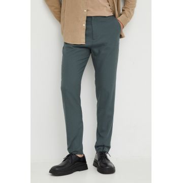Samsoe Samsoe pantaloni din lana barbati, culoarea verde, mulata