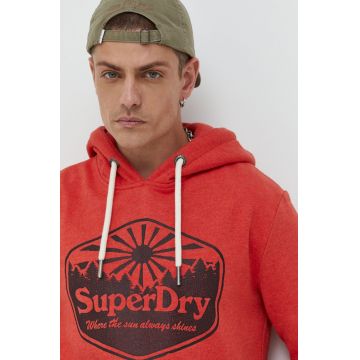 Superdry bluza barbati, culoarea rosu, cu imprimeu