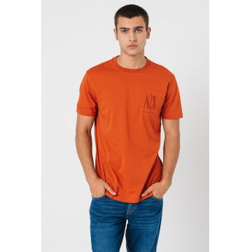 Tricou de bumbac cu logo brodat - Portocaliu mandarina