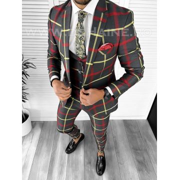 Costum barbati slim fit in carouri (PANTALONI +  VESTA)  7917 O3-3.3