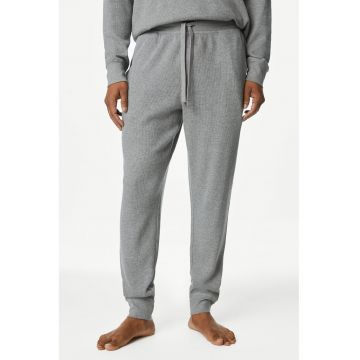 Pantaloni de pijama cdin bumbac cu snur in talie - Gri melange