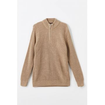 Pulover cu fenta cu fermoar - Maro deschis