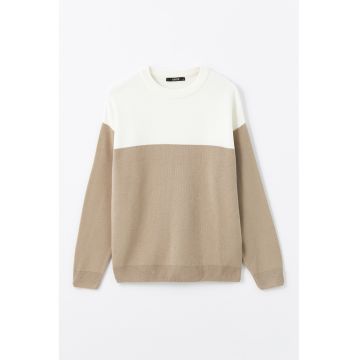 Pulover cu decolteu la baza gatului - Alb/Bej