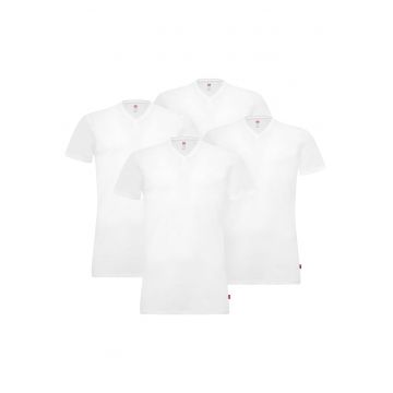 Set de tricouri cu decolteu in V - 4 piese - Alb