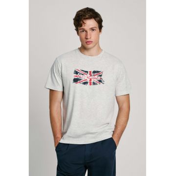 Tricou cu imprimeu logo si decolteu la baza gatului Clag