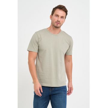 Tricou de bumbac cu decolteu la baza gatului - Gri deschis