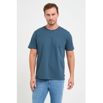 Tricou de bumbac cu decolteu la baza gatului - Albastru prafuit