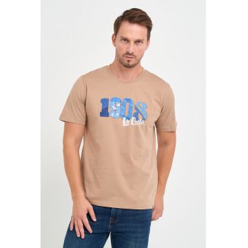 Tricou de bumbac cu logo - Maro nisip