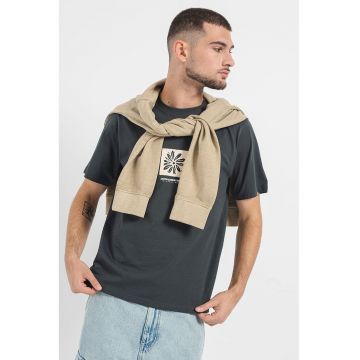 Tricou de bumbac cu decolteu la baza gatului - Verde padure