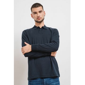 Bluza polo de bumbac Pe_Interlock - Bleumarin