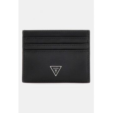 Portcart de piele cu logo - Negru