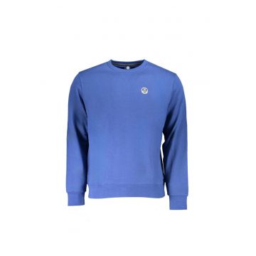 Bluza barbati fara fermoar cu decolteu la baza gatului si logo -  Albastru inchis