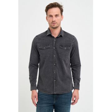 Camasa de denim cu buzunare pe piept