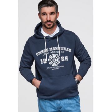 Hanorac din amestec de bumbac cu buzunar kangaroo - Albastru inchis