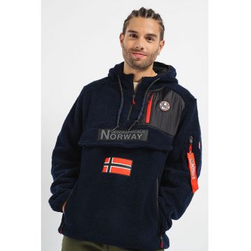 Hanorac din material teddy cu logo Terifique - Bleumarin