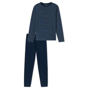 Pijama de bumbac cu pantaloni lungi si model in dungi 168219 - Albastru inchis