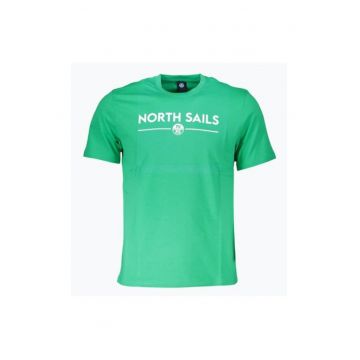 Tricou barbati din bumbac cu croiala Regular fit si imprimeu cu logo verde