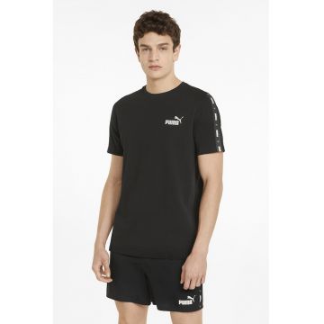 Tricou cu decolteu la baza gatului si benzi logo Essentials+ - Negru