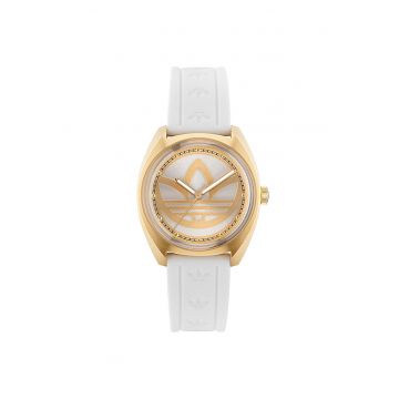 Ceas barbatesc  EDITION ONE - inox - 39mm - auriu - cadran argintiu - curea silicon