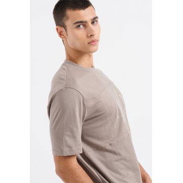 Tricou de bumbac cu imprimeu logo - Alb/Maro taupe