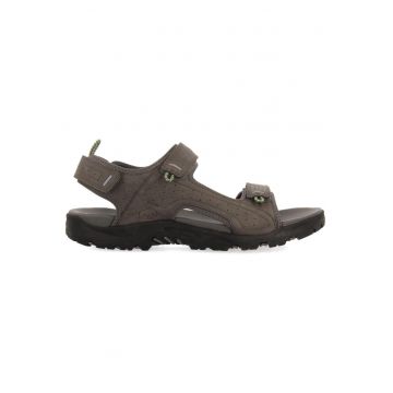 Sandale de piele ecologica si material textil cu velcro - Maro taupe