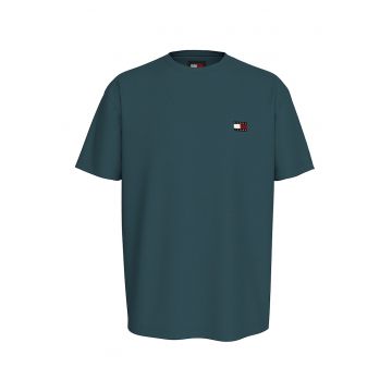Tricou de bumbac cu decolteu la baza gatului - Verde inchis