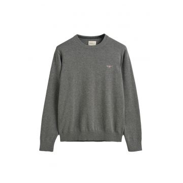 Pulover tricotat fin cu decolteu la baza gatului - Gri