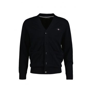 Cardigan cu decolteu in V si logo discret